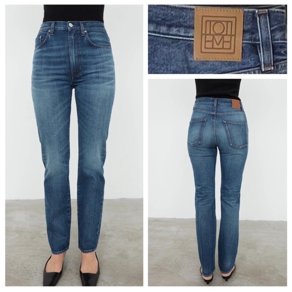 Toteme Regular Fit Slim Straight High Waist Dk Vintage Wash Jean Size 25